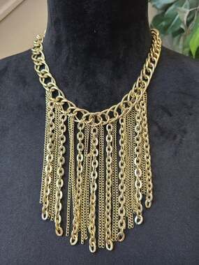 Erica Lyons Gold Tone Layered Tassel Chain Statement Necklace Jewelry for Womens